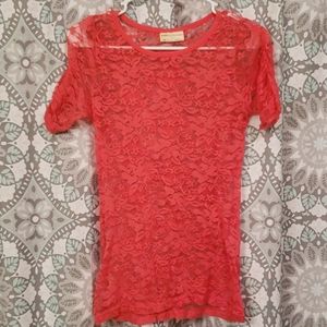 Hot pink short sleeve see thru top